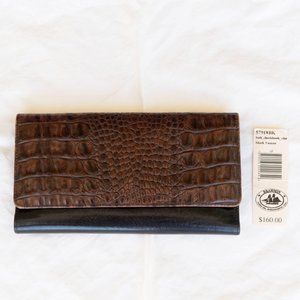 BRAHMIN BLACK/BROWN LEATHER TUSCAN CHECKBOOK WALLE
